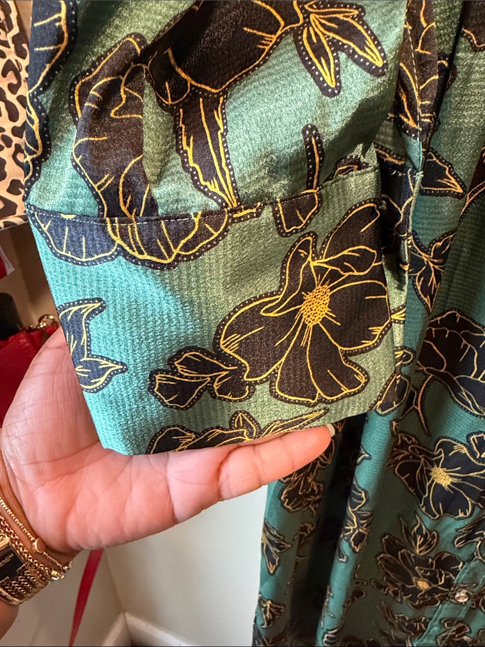 Who What Wear Teal Floral Midi Shirt Dress - Picture 3 of 6